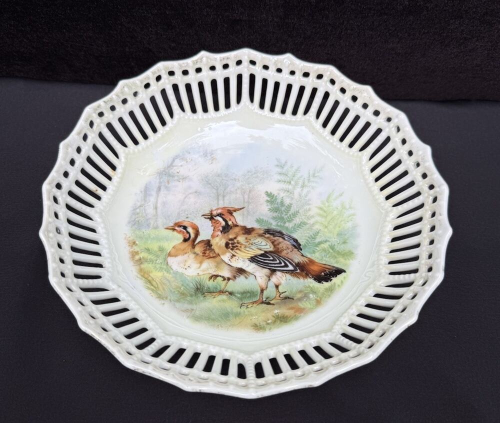 Vintage Schumann Arzberg Pheasant Floral Reticulated Bowl Bavaria Germany